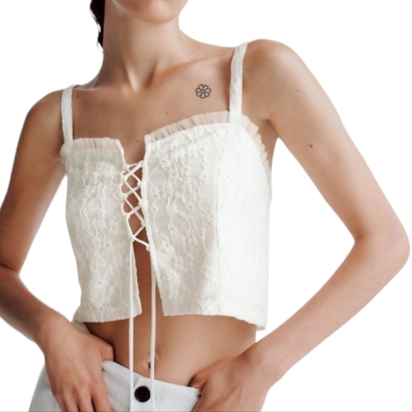 ZARA tulle lace crop top bridal bride bachelorette - Picture 5 of 8